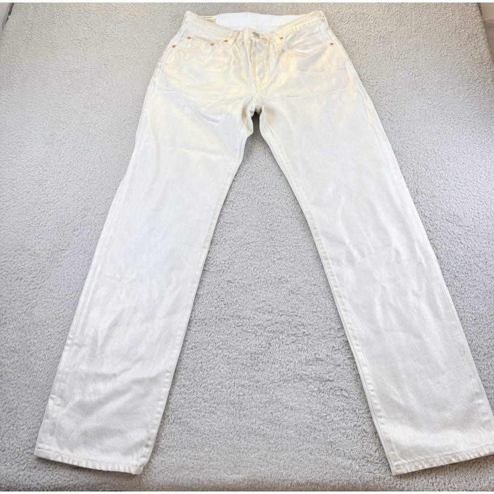 Levi's 501 '90s Coated Luminary Metallic Jeans White Straight Button Fly W26 L32